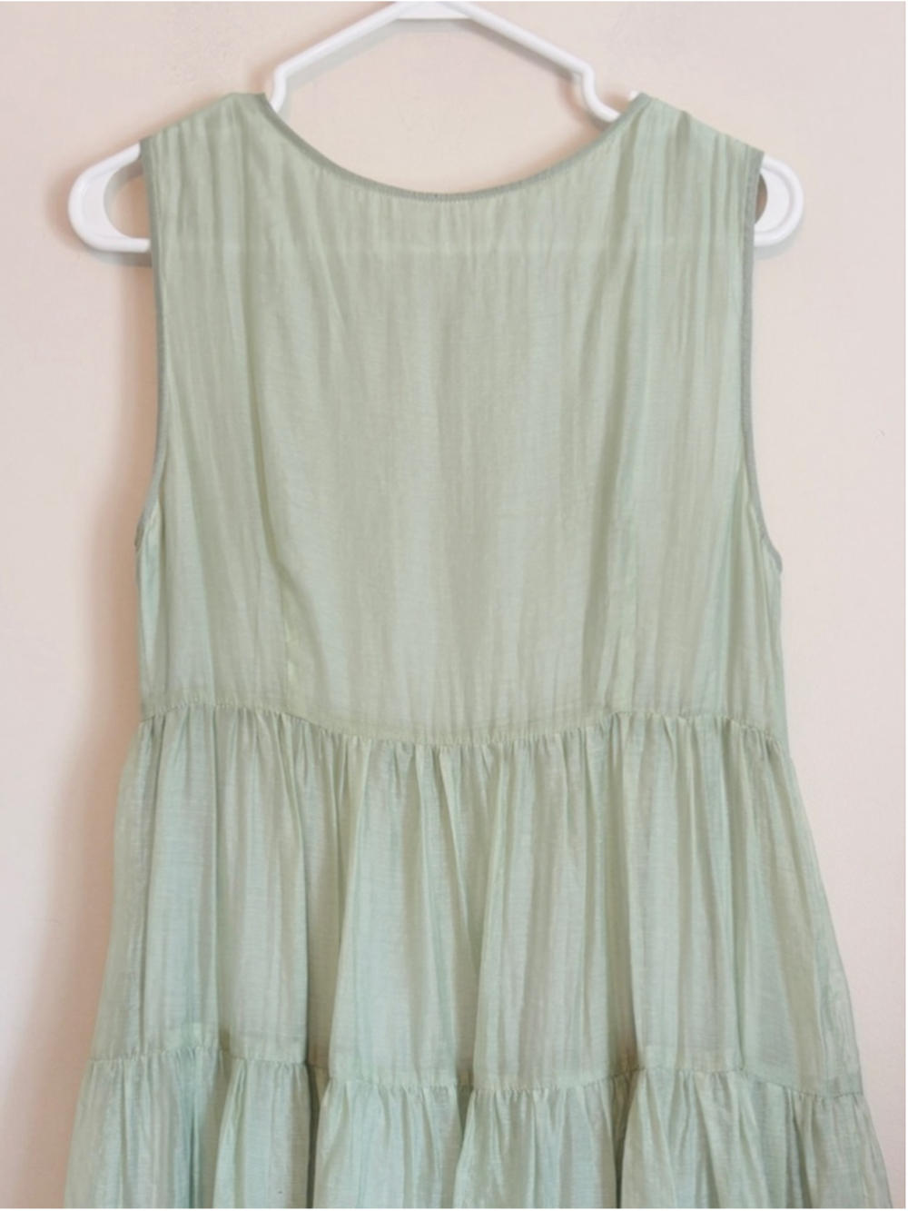 THE KORNER Light Green Sleeveless Tiered Maxi Dress Size S Cottagecore Boho Chic - Picture 4 of 10